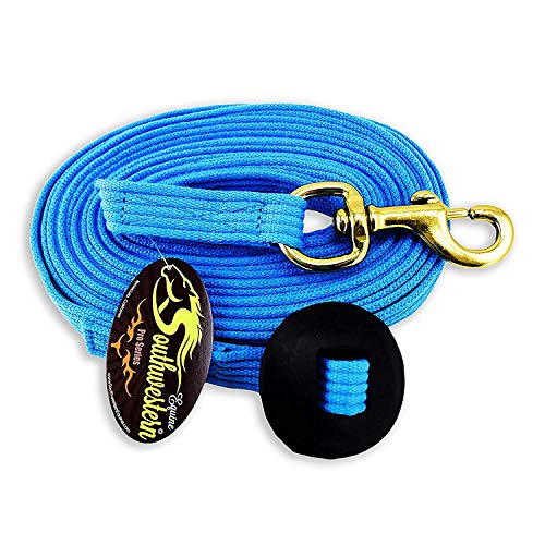 Lunge Line for Horses Cotton Horse Lunge Line with Bolt Snap & Rubber Stop (Turquoise / 24')