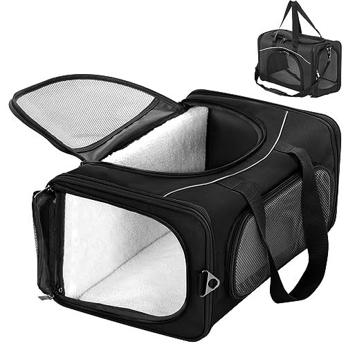 Two Way Placement Pet Carrier Airline Approved (Black / 19.0"L x 9.5"W x 12.0"H)