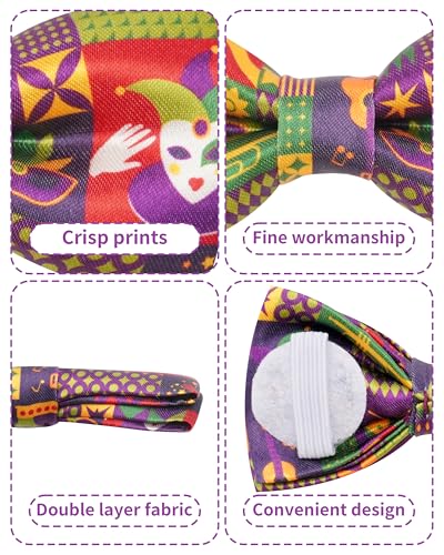 10 Pack Mardi Gras Dog Bowties for Small Dogs Sliding on Collar (S/M)