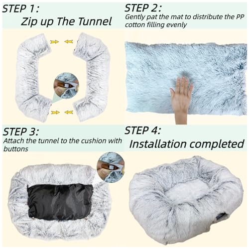 Extra Large Cat Tunnel Bed Plush Cat Cave for Indoor Adult Cats (Ash Gray)
