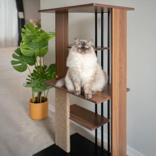 Cali Cat Tree 24″ x 18″ x 47″ with Scratching Post & 4 Platforms (Walnut)