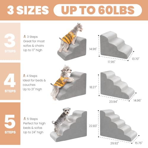 22.83''H Dog Stairs for Small & Medium Dogs and Old Cats (Round Corner / 5 steps: 29.92''L×15.75''W×22.83''H)