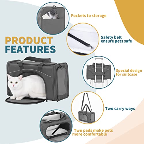 Airline Approved Pet Carrier for Small Dogs & Cats (Grey / 19.0"L x 9.5"W x 12.0"H)