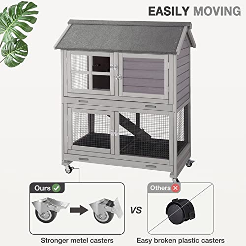 Rabbit Hutch Hamster Cage Guinea Pig Cage Bunny Cage Removable Wire Mesh PVC Curtain 4 Metal Wheels 2 Pull