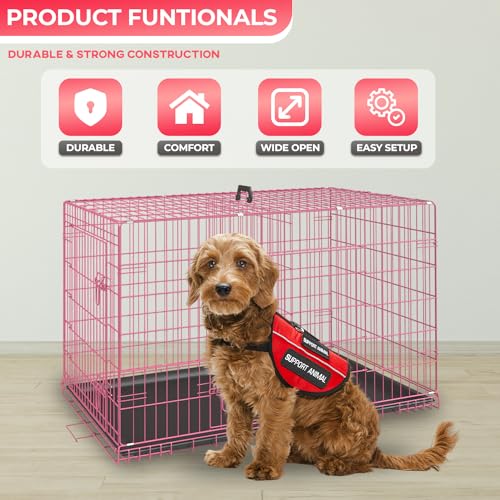 36" Foldable Metal Dog Crate (Pink)