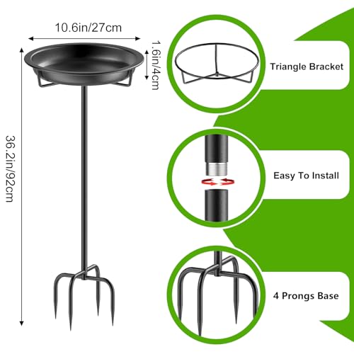 Metal Bird Bath for Outside Garden Birdbath Bowl (Black)