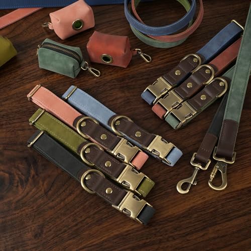 PU Leather Dog Collar for Medium Dogs (Blue / M: Neck 14-19", Width ¾")