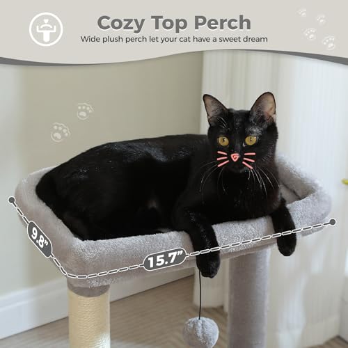 4-in-1 Cat Activity Tree for Kittens & Small Cats, 33in Grey Tower (Grey / L(15.8"L x 15.8"W x 33"H))