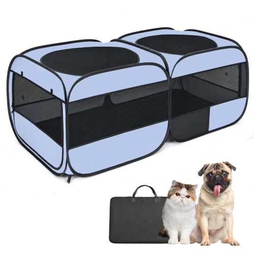 2-in-1 Dog Playpen, 58''Pop Up Cat Puppy Pet Playpen Indoor/Outdoor Cats Enclosed, Cat Dog Tent Crate Cage Kennel, Portable Playpen for Kitten, Small Animals Play Pen(No Divider, Unified Space) (Grey / M, 58.3"L x 30"W x 24.1"H)