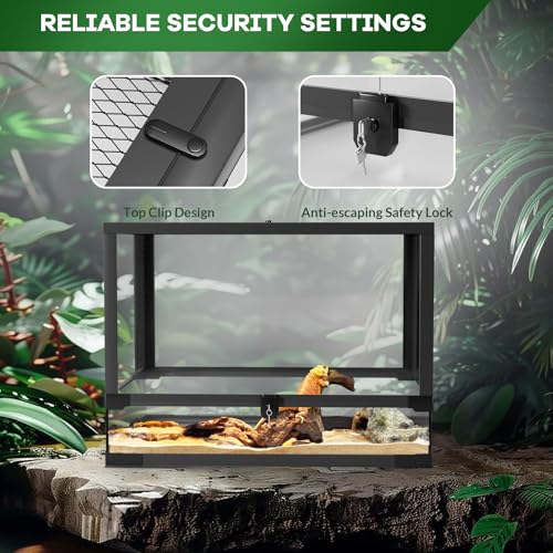 24" X 18" x 18" Reptile Tall Glass Terrarium Rainforest Habitat Double Hinge Door with Screen Ventilation 34 Gallon Reptile Terrarium Easy Assembly for Lizard Tortoise Snake (24x18x18 inch)