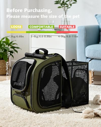 Cat Backpack Carrier (Green(Expandable) / 12.6"L x 10.2"W x 16.5"H)