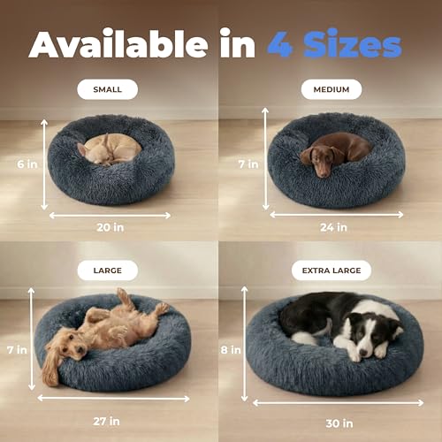 Round Calming Dog Bed for Small (Gray / 27" x 27" x 7.5")