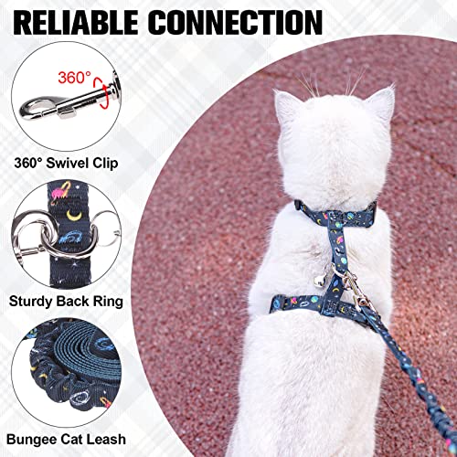 Cat Harness and Leash Set (Small(Chest: 10"-15") / Black Star&Moon)