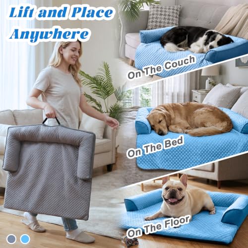 Cooling Dog Bed Mat with Bolster Pillow Washable Dog Couch Cover Breathable Summer Pet Couch Bed Protector Indoor (Cooling Grey / 41.0"L x 37.0"W x 6.0"Th)