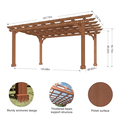 10x14 FT Cedar Wood Pergola with Trellis Roof (10x14 FT)