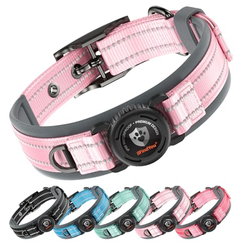 Heavy Duty Dog Collar with AirTag Holder (Pink / XL (24-27in Neck))