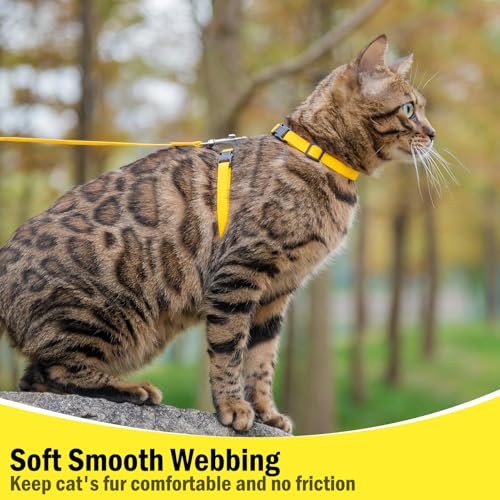 Adjustable Cat Harness and Leash Set Escape Proof Kitten Strap Collar for Walking Travel (Medium / Yellow)