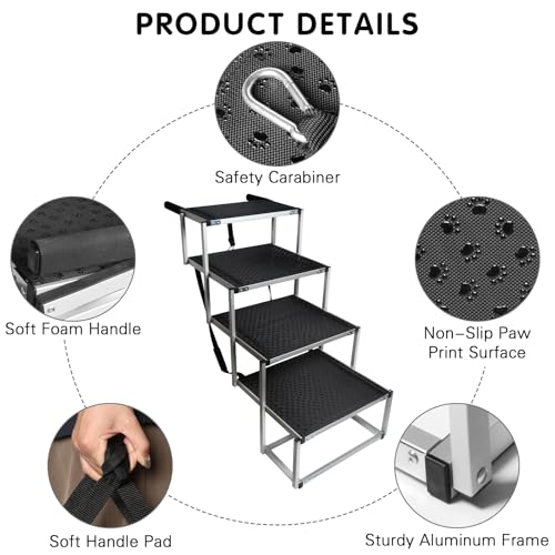 Folding Dog Stairs for Car (Black / 20In-4 Steps)