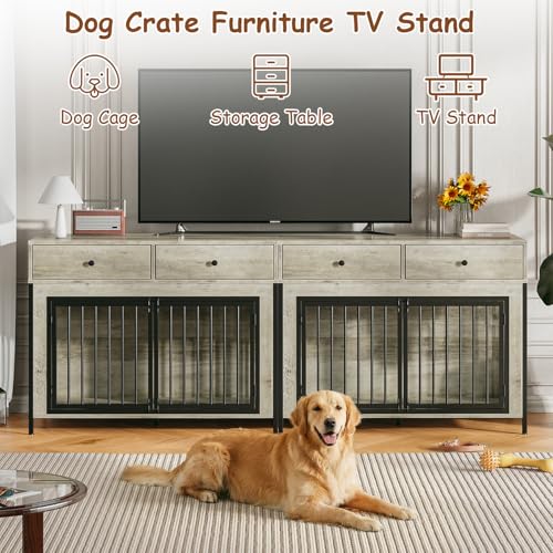 Large Dog Crate Furniture with 2 Drawers (light grey)