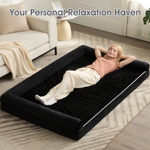 Orthopedic Washable Human Dog Bed for Adult & Dog Cozy Sleep (71"l x 46"w x 7"th / Black)