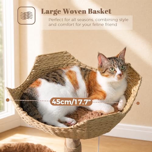 40" Modern Wood Cat Tree with Rattan Basket & Hammock (Brown / 40" Solid Wood Cat Tree)