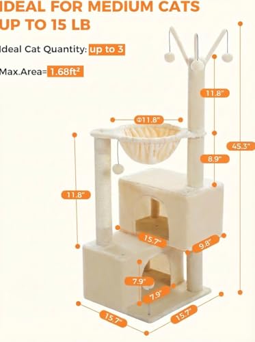 Cat Tree 45" for Indoor Cats (Beige / 45 inches)
