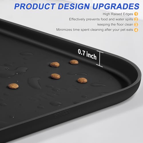Waterproof Silicone Pet Food Mat with Raised Edge for Dog & Cat (Black / 19"L x 12"W)