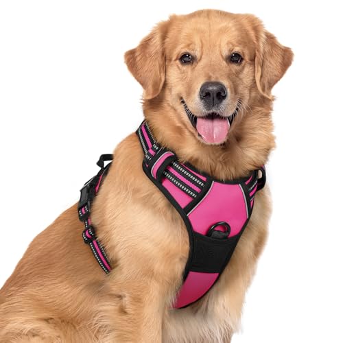 Dog Harness No Pull for Large Dogs with 2 Leash Clips (X-Large / Hot Pink)