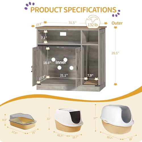 Cat Litter Box Enclosure (Greige / 31.5"L × 18.9"W × 29.5"H)