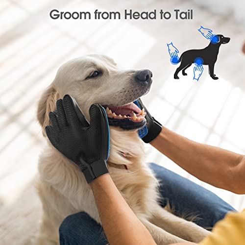 Pet Hair Removal Glove with 255 Silicone Tips for Dogs & Cats (Blue)