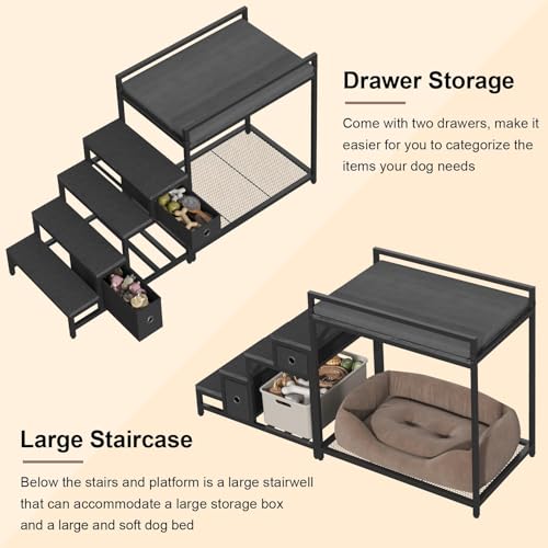 Pet Bunk Bed with Removable Stairs and 2 Drawers (Black)