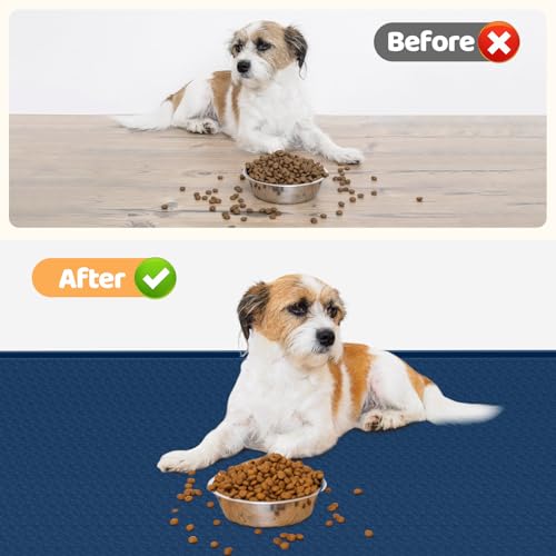 Dog Food Mat 51''x25.6'' Extra Large Dog Mat for Food and Water (51"L x 25.6"W / Blue)