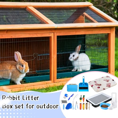 19 Pcs Rabbit Starter Kit Small Bunny Litter Box Rabbit Grooming Kit Water Bottle Bunny Toys Hay Feeder Bowl Blankets with Cleaning Set for Guinea Pig Accessories (Black / Cloud)