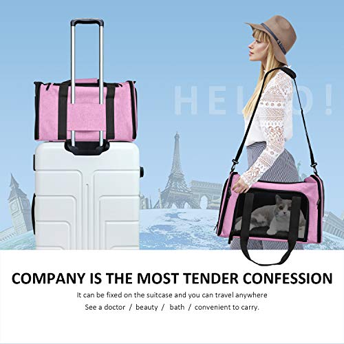 Large Cat Carriers Dog Carrier Pet Carrier for Large Cats Dogs Puppies up to 25Lbs (20.0"L x 13.0"W x 13.0"H / Pink)