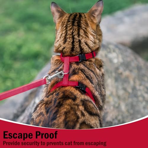 Adjustable Cat Harness and Leash Set Escape Proof Kitten Strap Collar for Walking Travel (Medium / Red)