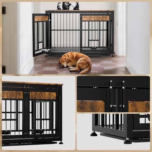 XL Dog Crate Furniture (Rustic Brown & Black / Extra Large Size: 48 x 30.3 x 33 inch)
