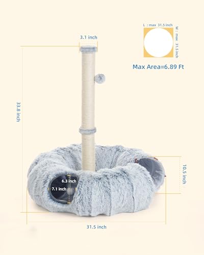 3-in-1 Cat Tunnel Bed, 34'' Cat Scratching Post for Indoor Cats