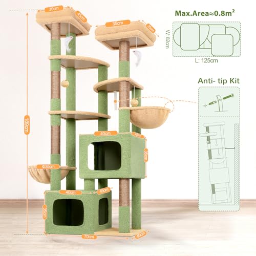 S74E Pro Cactus Heavy Duty Maine Coon Cat Tree for Large Cats (Green / 74 inch)
