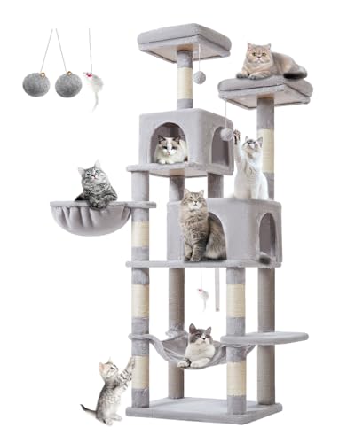 Cat Tree 66.2 in Tall Cat Tower with 2 Plush Cat Condos (67 inches / Light Gray)