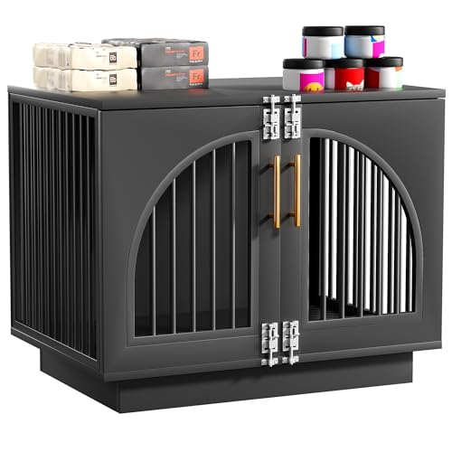 Wooden Dog Crate Furniture End Table (Black / 31.5"L x 22.1"W x 25.2"H)