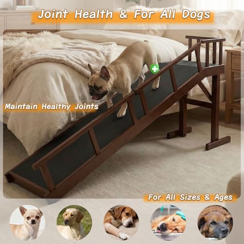 73" Dog Ramp for Bed with Rest Platform & Glow Strips (Brown / 73.2"L x 25"H x 15.7"W)