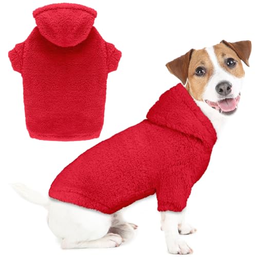 Fuzzy Dog Sweaters for Large Dogs Pet Hoodie Clothes Warm Soft Pet Coats Hooded Sweatshirt Dog Hoodie for Large Dogs (Large / Red)
