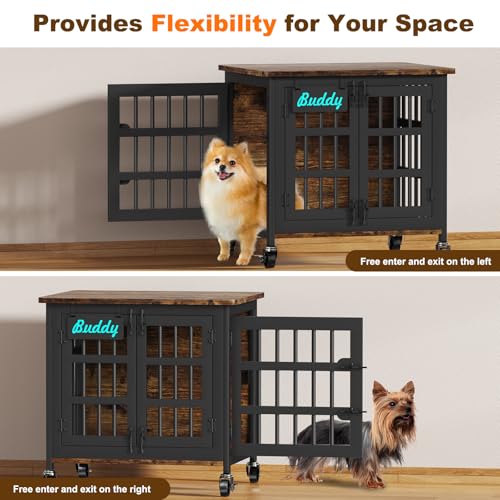 Heavy Duty Dog Kennel Indoor with Name Tag (Brown / 26.8"L x 20.9"W x 23.2"H)