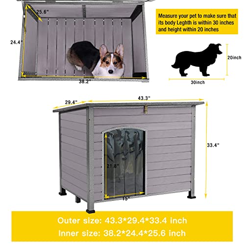 Large Dog House Outdoor Indoor Weatherproof Dog House for Small & Medium & Large Dogs with Unique All (43.3"Grey)