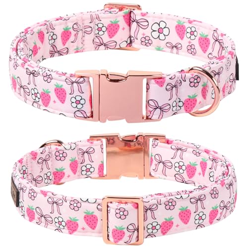 Strawberry Floral Dog Collar with Sailor Bow (Strawberry Bow(Sailor Bow) / Large (Pack of 1))