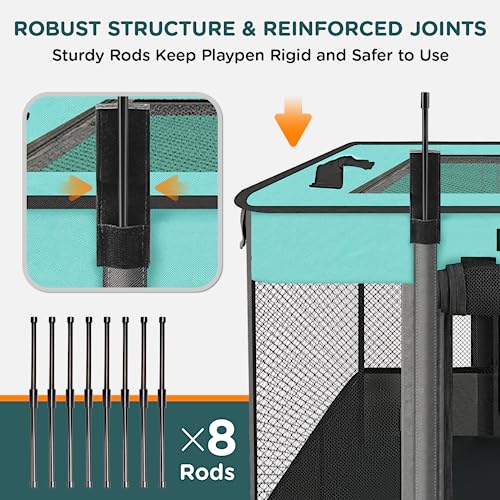 Foldable Pet Kitten Playpen (Black Teal 03 / Medium(32''×24''×21.5''))