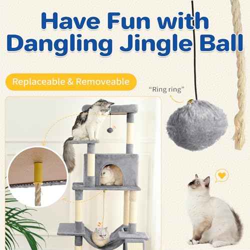 63" Multi Level Cat Tree Tower for Indoor Cats (Light Grey)