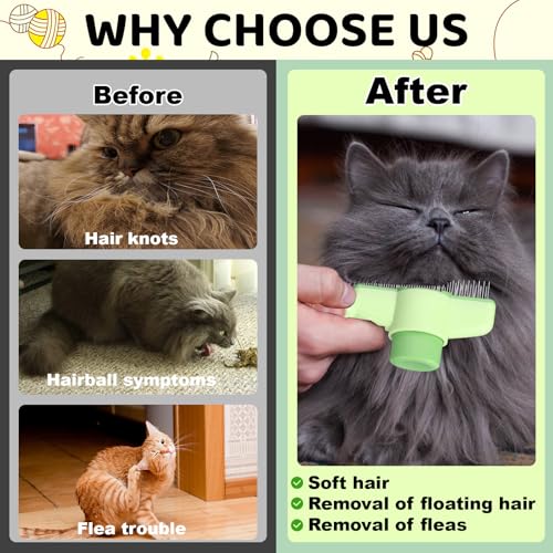 One click Self Cleaning Cat Comb for Long (Green)