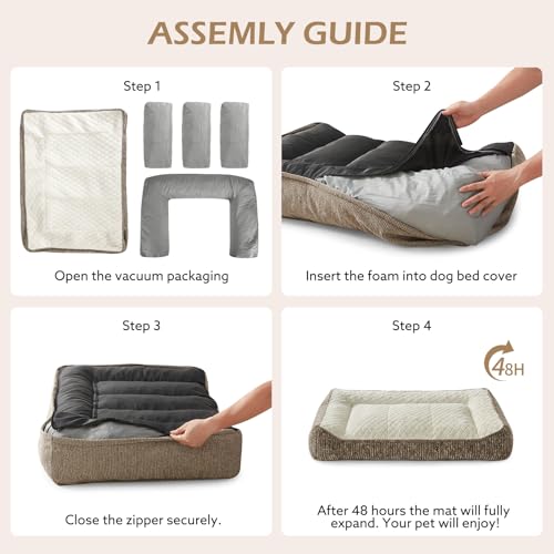 XL Orthopedic Dog Beds Large Sized Dog (L Plus(38"L x 28"W x 8"Th) / Beige)