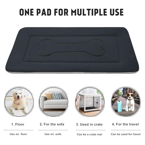 Large Dog Bed Soft Dog Crate Pad Mat (42.0"L x 28.0"W x 1.2"Th / Dark Blue Gray)